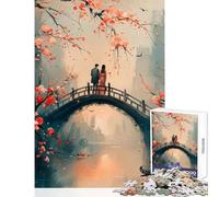 Rompecabezas de 1000 Piezas para Adultos Pareja en un Puente Entre Flores Juego Imposible Ideal para Parejas Juguete Educativo Lista de Deseos con Papá Noel (38x52cm)