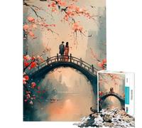 Rompecabezas de 1000 Piezas para Adultos Pareja en un Puente Entre Flores Rompecabezas práctico para Adultos Alivia el estrés cumpleaños (Tamaño 50x75cm)