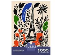Rompecabezas De 1000 Piezas para Adultos Paris Eiffel Tower Floral Illustration Rompecabezas para Adultos Juego Familiar Vacaciones En Casa Matar El Tiempo Difícil Y Desafiante 52x38cm/1000pcs
