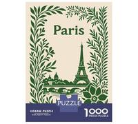 Rompecabezas De 1000 Piezas para Adultos Paris Illustration with Floral Frame Rompecabezas para Adultos Juego Familiar Alivia El Estrés Difícil Y Desafiante 52x38cm/1000pcs