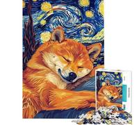 Rompecabezas de 1000 Piezas para Adultos Parodia artística de Shiba Inu y La Noche Estrellada Rompecabezas Relajante para Adultos Decoración Interacción Entre Padres e Hijos (Tamaño 38x52cm)