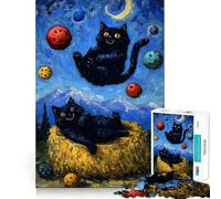 Rompecabezas de 1000 Piezas para Adultos Parodia de Gatos en una Noche Estrellada,Juguete Decorativo para ejercitar el Cerebro,Ideal para Momentos de diversión en cumpleaños (38x26cm)