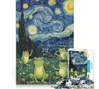 Rompecabezas de 1000 Piezas para Adultos Parodia de Las Ranas en la Noche Estrellada Juegos Divertidos y desafiantes para completar, Que fomentan el Amor Entre Parejas 38x52cm