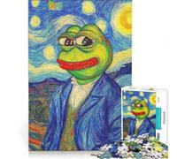 Rompecabezas de 1000 Piezas para Adultos Parodia de Pepe la Rana y la Noche Estrellada Juego Imposible Análisis y Lógica Fortalece el Amor Entre Parejas 38x52cm