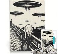 Rompecabezas de 1000 Piezas para Adultos Parodia de The Scream UFO Juego de ingenio Regalo de cumpleaños Ideal para Decorar el Escritorio 38x26cm