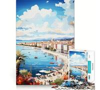 Rompecabezas de 1000 Piezas para Adultos Paseo marítimo de Cannes,Pintura de Corte preciso,Divertido Juego de ingenio,Actividad de Ocio para cumpleaños (38x26cm)