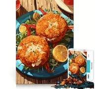 Rompecabezas de 1000 Piezas para Adultos Pasteles de Cangrejo con limón en Plato Azul Corte Juego de concentración Regalo Ideal para Jugar tranquilamente cumpleaños