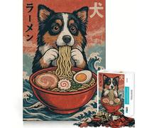 Rompecabezas de 1000 Piezas para Adultos Pastor Australiano,Ramen,Arte de Corte preciso,Juego de ingenio,diversión para el Tiempo Libre,Juego de Arte para cumpleaños (38x52cm)