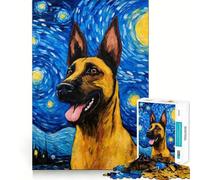 Rompecabezas de 1000 Piezas para Adultos Pastor Belga Malinois,Juego Nocturno sin Costuras,Juego de ingenio,Juego Casual, (38x26cm)