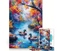 Rompecabezas de 1000 Piezas para Adultos Patos de otoño Junto al Lago Juego de ingenio y diversión para Relajarse y Disfrutar en cumpleaños (38x52cm)