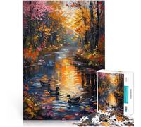 Rompecabezas de 1000 Piezas para Adultos “Patos en el río Floral” Hecho de Papel,para Mayores de 14 años Juegos de relajación Ideas de Regalos。tamaño:38x52cm/14.96x20.47pulgada