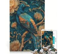 Rompecabezas de 1000 Piezas para Adultos Pavo Real Plumas Doradas Arte Floral Un Juego Relajante Divertido y con Humor 38x52cm