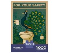 Rompecabezas De 1000 Piezas para Adultos Peacock on Toilet Safety Poster Rompecabezas Juego De Ingenio Ensamblaje De Patrones Regalos De Cumpleaños Y Únicos 38x26cm/1000pcs