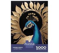 Rompecabezas De 1000 Piezas para Adultos Peacock with Golden Laurel Wreath Rompecabezas para Adultos Juego De Ingenio Una Obra De Arte Interacción Entre Padres E Hijos 52x38cm/1000pcs