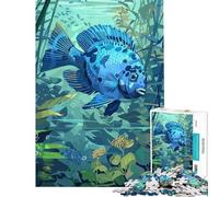 Rompecabezas de 1000 Piezas para Adultos Peces Azules Entre Plantas acuáticas Difícil y desafiante para la diversión Familiar Juegos Divertidos para Mayores de 14 años 38x26cm