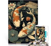 Rompecabezas de 1000 Piezas para Adultos Peces koi al Estilo Ukiyo japonés Juego Familiar para y Regalo de cumpleaños, Regalos 52x38cm