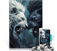 Rompecabezas de 1000 Piezas para Adultos Pelea de Leones Blancos y Negros Desafiante Difícil Cada Pieza es única: un desafiante y Divertido Juego Familiar 50x70cm