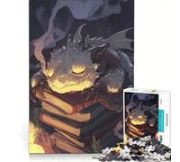 Rompecabezas de 1000 Piezas para Adultos pequeño dragón durmiendo sobre Libros Juego práctico Carrera de Velocidad Manual con Piezas de Formas aleatorias Que encajan Perfectamente 50x75cm