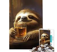 Rompecabezas de 1000 Piezas para Adultos Perezoso Bebiendo Whisky Bourbon Juguete Intelectual Educativo Divertido y con Humor Regalo de cumpleaños Tamaño 38x52cm