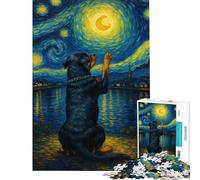 Rompecabezas de 1000 Piezas para Adultos Perro alcanzando la Luna Estilo Van Gogh Divertidos Juegos de Rompecabezas para Adultos Regalos Originales y Divertidos para Amigos y Familiares (38x52cm)