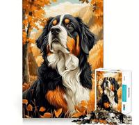 Rompecabezas de 1000 Piezas para Adultos Perro de montaña bernés en un Paisaje otoñal,Bordes Lisos,Juguete de construcción,Juego Relajante,Escena navideña (50x75cm)