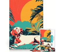 Rompecabezas de 1000 Piezas para Adultos Perro en un paraíso Tropical,Arte Minimalista,articulaciones Finas,diversión,desafío Inteligente,Juego Tranquilo,Regalo de cumpleaños para Aficionados 38x26cm