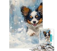 Rompecabezas de 1000 Piezas para Adultos Perro Feliz Corriendo en la Nieve Un Dibujo Que Ayuda a ejercitar el Cerebro Decoración Juego de ingenio Apto para Mayores de 14 años (50x75cm)
