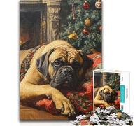 Rompecabezas de 1000 Piezas para Adultos: Perro mastín Junto a la Chimenea con árbol de Navidad, Juego Educativo Familiar, Ideas de Regalo educativas, 38x26cm (1000 Piezas)