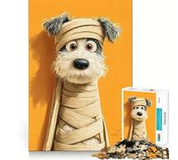 Rompecabezas de 1000 Piezas para Adultos Perro Momia de Dibujos Animados sobre Fondo Naranja Diseño nítido Juego de Mesa Regalo Ideal para Pasar el rato Escena navideña Arte (38x52cm)