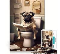 Rompecabezas de 1000 Piezas para Adultos Perro Pug en el baño Juguete para Adultos Que desafía la Mente Divertido y fácil de armar Corte de Calidad (38x26cm)