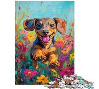 Rompecabezas de 1000 Piezas para Adultos Perro Salchicha Alegre en Flor Rompecabezas para Adolescentes Patrón de Montaje Interacción Entre Padres e Hijos Regalos de cumpleaños y únicos (38x26cm)