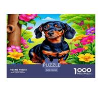 Rompecabezas de 1000 Piezas para Adultos: Perro Salchicha en un huerto de Flores. Divertido y desafiante Juego Familiar. Una Gran Idea para Regalar. 70 x 50 cm (1000 Piezas).