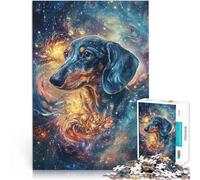 Rompecabezas de 1000 Piezas para Adultos Perro Salchicha Espacial cósmico Rompecabezas Cada Pieza es única: un desafiante y Divertido Juego Familiar 38x26cm