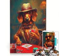 Rompecabezas de 1000 Piezas para Adultos: Perro Salchicha Jugando al póquer, Juego Imposible, Actividades Divertidas para Hacer en casa, Ideal para Decorar el Escritorio 38x52cm