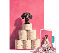 Rompecabezas de 1000 Piezas para Adultos Perro Salchicha sobre una Torre de Papel higiénico Difícil y desafiante Juego antiestrés y Relajante Apto para Mayores de 14 años 38x52cm
