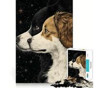 Rompecabezas de 1000 Piezas para Adultos Perros Border Collie bajo Las Estrellas Decoración de fácil Montaje,Juego cognitivo Divertido,Juego de Paz,Actividad de cumpleaños 38x52cm