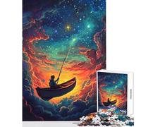 Rompecabezas de 1000 Piezas para Adultos: Pesca de Estrellas Desde un Barco en un Cielo Colorido y de ensueño Decoración del hogar Juguetes Regalo de cumpleaños para Juego Educativo con póster