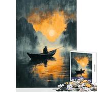Rompecabezas de 1000 Piezas para Adultos Pescador Solitario al Atardecer Juguetes antiestrés Gran Regalo Juegos de relajación Mejora el Amor en Pareja tamaño 50x75cm