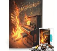 Rompecabezas de 1000 Piezas para Adultos: Piano en Llamas con Notas Musicales, Juegos Familiares, Carrera de Velocidad de Manos, Ideal para Decorar el Escritorio 38x52cm
