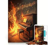 Rompecabezas de 1000 Piezas para Adultos Piano en Llamas con Notas Musicales,Piezas de Corte Limpio,Juego de ingenio,Momento de relajación,Divertido,Escena navideña (38x26cm)