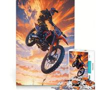 Rompecabezas de 1000 Piezas para Adultos Piloto de Motocross Saltando al Atardecer Juego práctico Carrera de Velocidad Manual con Piezas de Formas aleatorias Que encajan Perfectamente 38x26cm
