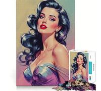 Rompecabezas de 1000 Piezas para Adultos Pin-up glamurosa Morena con Vestido Azul,Juego de Corte sin Costuras,Juguete para Resolver Problemas,Juego Casual,Escena navideña (38x52cm)