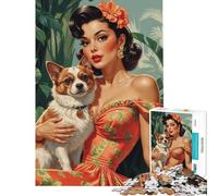 Rompecabezas de 1000 Piezas para Adultos Pin-up Latina con un Lindo Perro Un desafío Educativo para la decoración del hogar Juguetes para Mayores de 14 años Juego de Rompecabezas Incluido (50x75cm)
