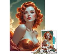 Rompecabezas de 1000 Piezas para Adultos Pin-up Pelirroja con Vestido Dorado Juego Educativo desafío Juguete Juego práctico antiestrés Regalo Divertido (tamaño 38x52cm)