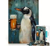 Rompecabezas de 1000 Piezas para Adultos Pingüino Bebiendo Cerveza,Juego de Ajuste, Juego Mental,Regalo de cumpleaños (38x52cm)