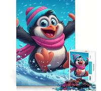 Rompecabezas de 1000 Piezas para Adultos Pingüino de Dibujos Animados en Trineo en un Paisaje Invernal Juego de ingenio para armar Regalo Ideal para Relajarse y Disfrutar de la Navidad (38x52cm)