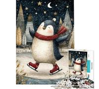 Rompecabezas de 1000 Piezas para Adultos Pingüino patinando sobre Hielo Escena Invernal Rompecabezas para Adultos Juguete de Bricolaje análisis y lógica Gran Regalo para los Amantes de los Juegos