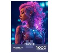 Rompecabezas De 1000 Piezas para Adultos Pink Floral Cyberpunk Girl Rompecabezas para Adultos Juegos Relajantes Regalos para Mujeres Regalos para Reducir El Estrés 52x38cm/1000pcs