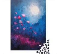 Rompecabezas De 1000 Piezas para Adultos Pink Flowers Moon Night Art Print Rompecabezas para Adultos Juegos Familiares Carrera De Velocidad Manual Regalo De Cumpleaños, Regalos, 38x26cm/1000pcs