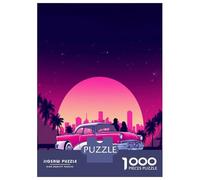 Rompecabezas De 1000 Piezas para Adultos Pink Retro Car Sunset Art Print Rompecabezas para Adultos Juegos Familiares Una Obra De Arte Ayuda A Ejercitar El Cerebro 38x26cm/1000pcs
